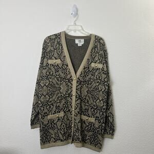 VTG ANNE KLEIN KNITWEAR Womens Cardigan Sweater Top Blouse M Metallic
